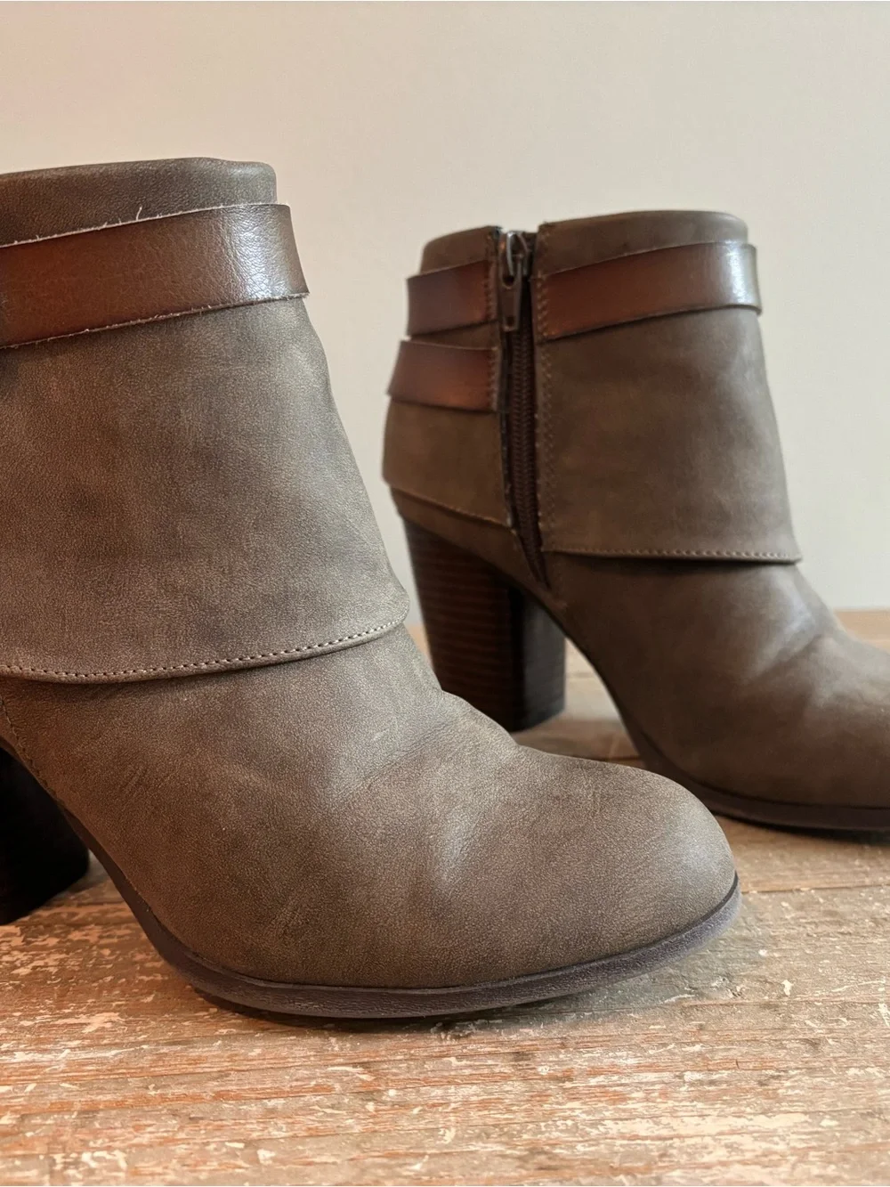 Madden Girl Brown Layered Ankle Booties with Block Heel